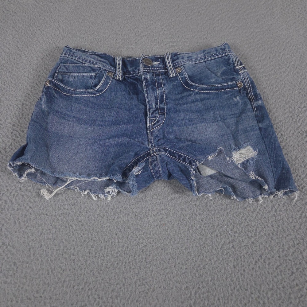 BKE Shorts Womens 30 Blue Cut Off Jorts Raw Hem Distressed Embroidered Pockets‎